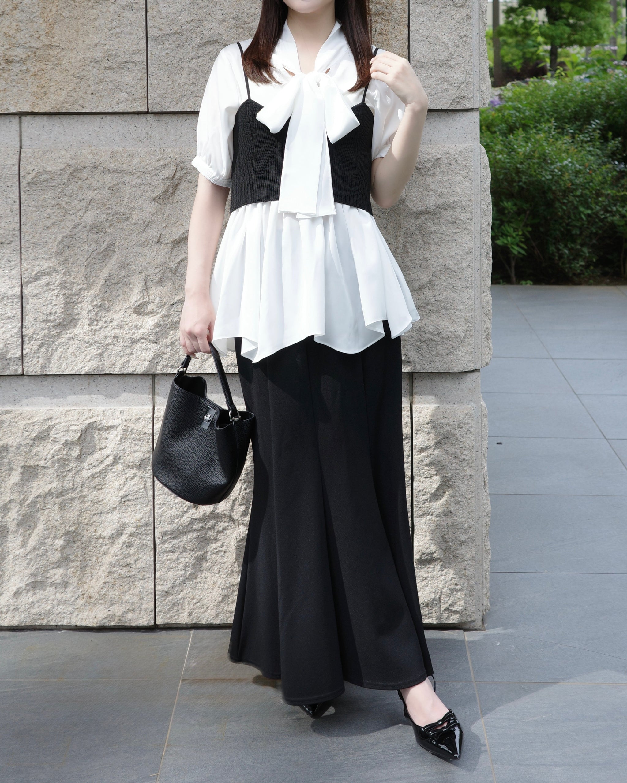 Maison de Lyla ハーフスリーブビスチェセットブラウス ブラック ハーフスリーブビスチェセットブラウス – lucias tokyo